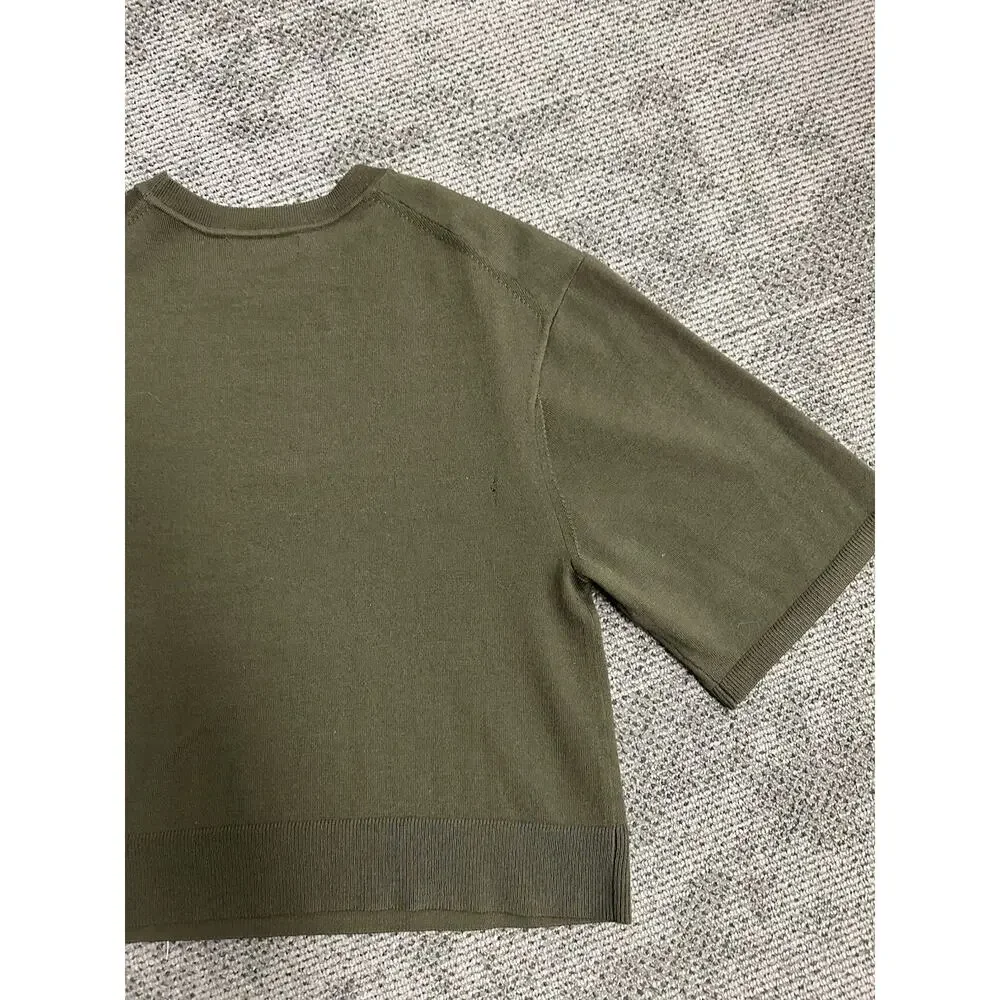 Banana Republic Merino Wool Short Sleeve Shirt Mens Small Olive Green Knit Top